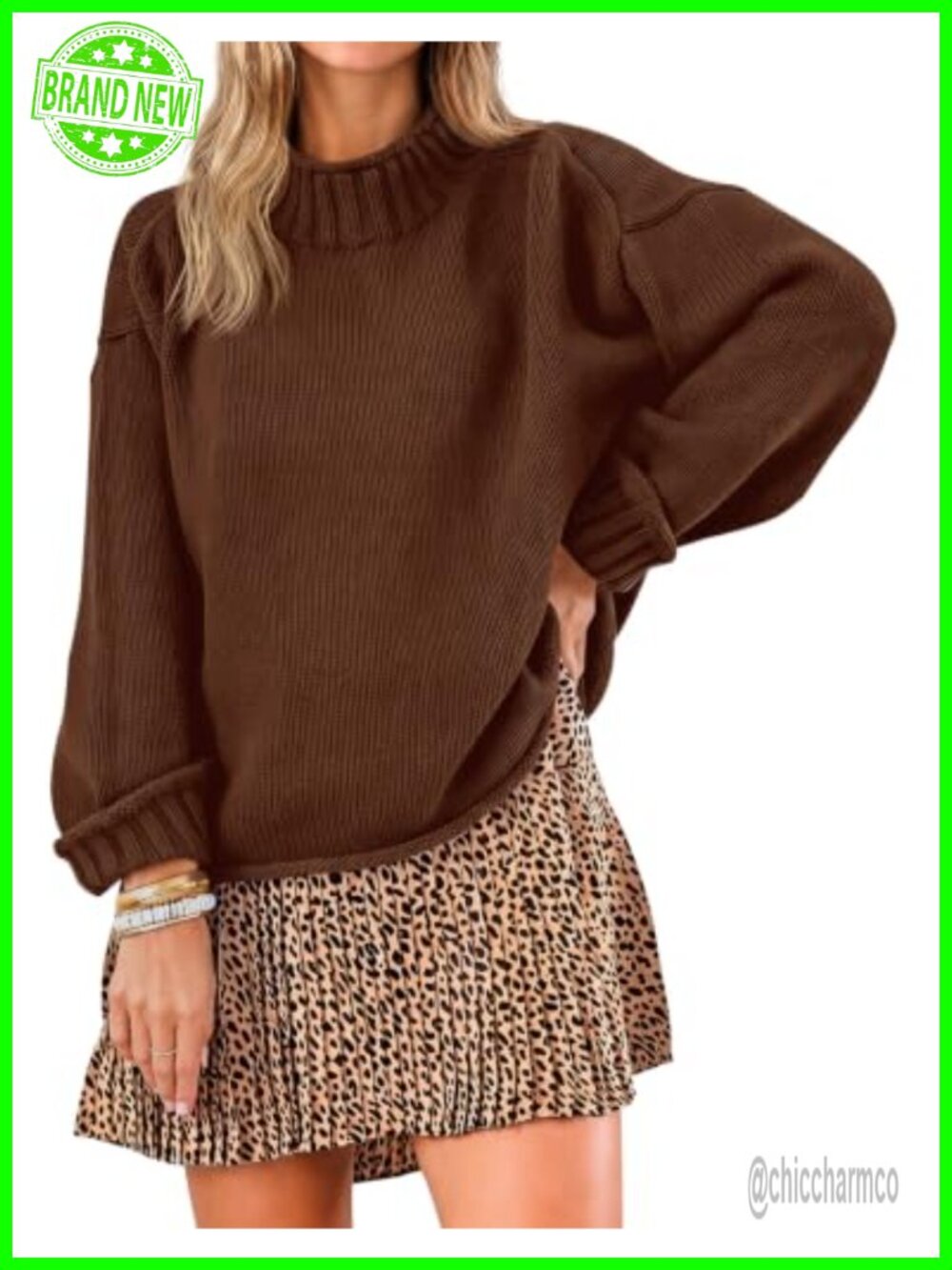 Womens Oversized Mock Neck Chunky Knit Cotton Sweater Pullover Long Sleeve